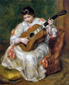 ピエール=オーギュスト・ルノワール Painting - ギターを弾く女性 ピエール・オーギュスト・ルノワール